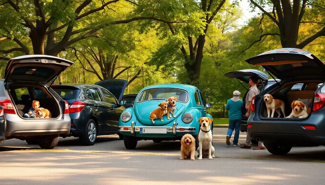 Diverse cars from different eras showing pet-friendly design evolution.