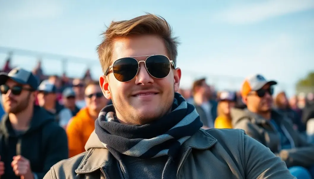 An oval-faced sports enthusiast experimenting with diverse sunglasses styles.