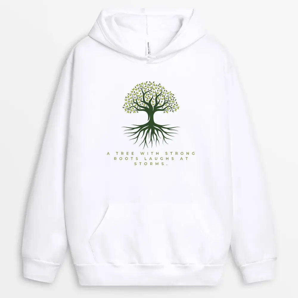 Printed "Tree With Strong Roots" White Hoodie