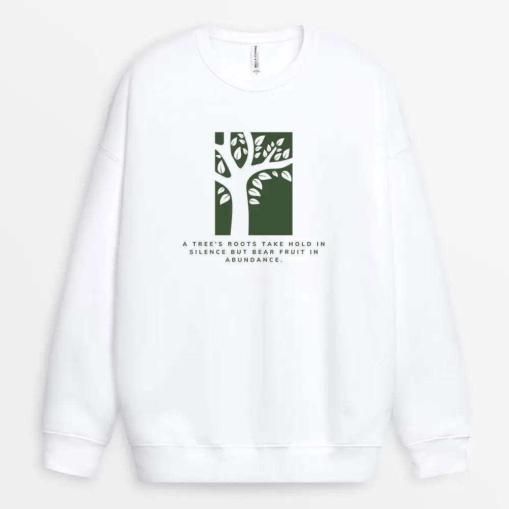 Printed "Tree Roots Grow Quietly" White Sweatshirt