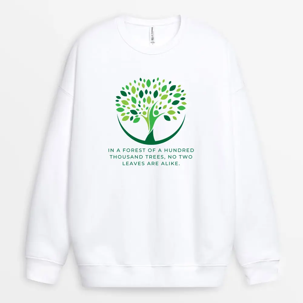 Printed "No Two Leaves Are Alike" White Sweatshirt
