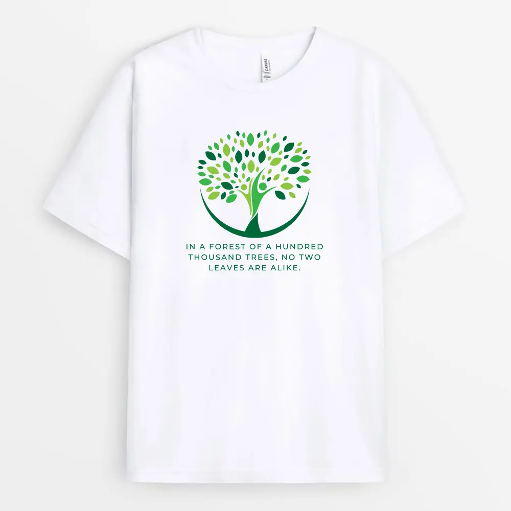 Printed "No Two Leaves Are Alike" White T-Shirt